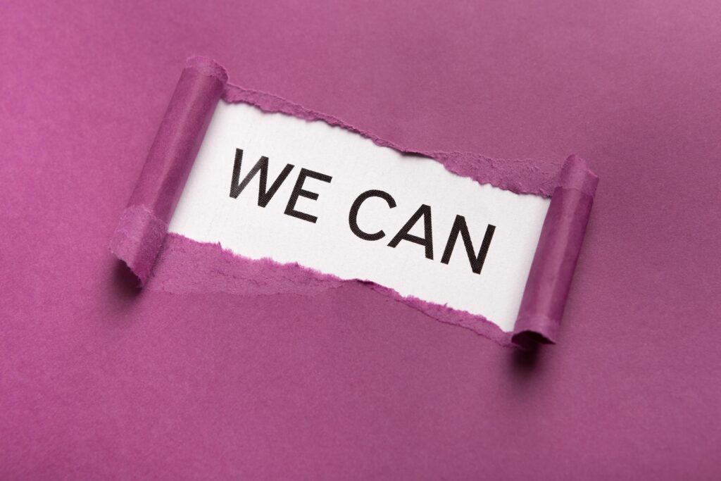 We Can inscription on white background appearing